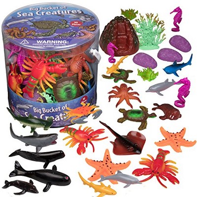 Ocean Life Sea Animal Action Figures 30pc Pack - Giant Bucket of Marine Animals Toy Playset