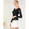INSPIRE CHIC Women's Floral Embroidery Sheer Long Sleeves Lace Blouse - 4 of 4