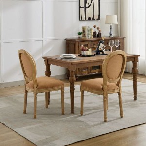 TIRAMISUBEST French Style Dining Chairs Set of 2 - Solid Wood Frame, Linen Fabric Back - 1 of 4