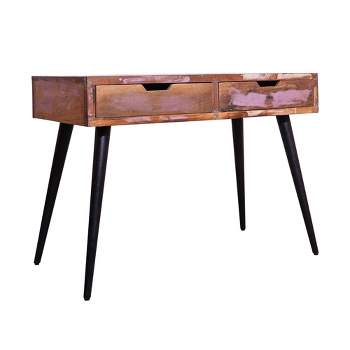 43" 2 Drawer Reclaimed Wood Console Table with Angled Legs and Pastel Accent Brown/Black - The Urban Port