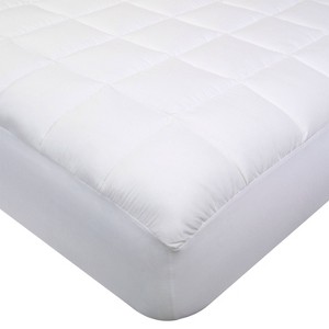 Twin Pinstripe Mattress Pad with NeverWet White - Perfect Fit