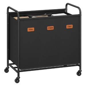 3-Section Rolling Laundry Hamper with Removable Bags, 44.9 Gallon Capacity Mobile Sorter Cart, Ink Black - 1 of 4