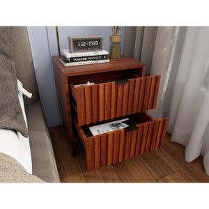 KWPZQEB Wooden Fluted Nightstand, 17.7" Wide Side Table with 2 Large Storage Drawers, Modern Night Stand for Living Room, Bedroom, Brown - 1 of 4