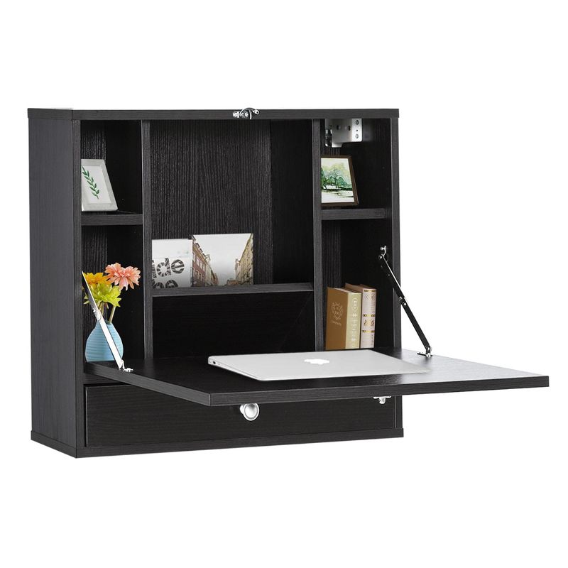 HOMCOM Wall Mounted Desk with Storage Shelves, Floating Desk with Foldable Tabletop, Space Saving Computer Writing Table, 4 of 9
