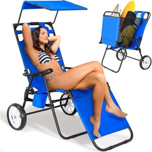 DoCred Folding Beach Chair with Canopy & Wheels, Reclining Lounge Chair Cart for Camping, Tailgates & Fishing - 1 of 4