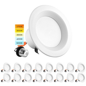 Luxrite 4 Inch LED Recessed Can Lights, 10W=60W, 5CCT 2700K-5000K, Dimmable, 750LM, Energy Star, Wet Rated, Baffle Trim 16 Pack - 1 of 4