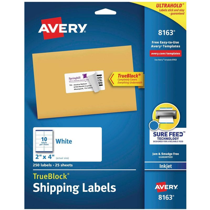 Avery TrueBlock Shipping Labels, Inkjet, 2 x 4 Inches, White, Pack of 250, 1 of 2