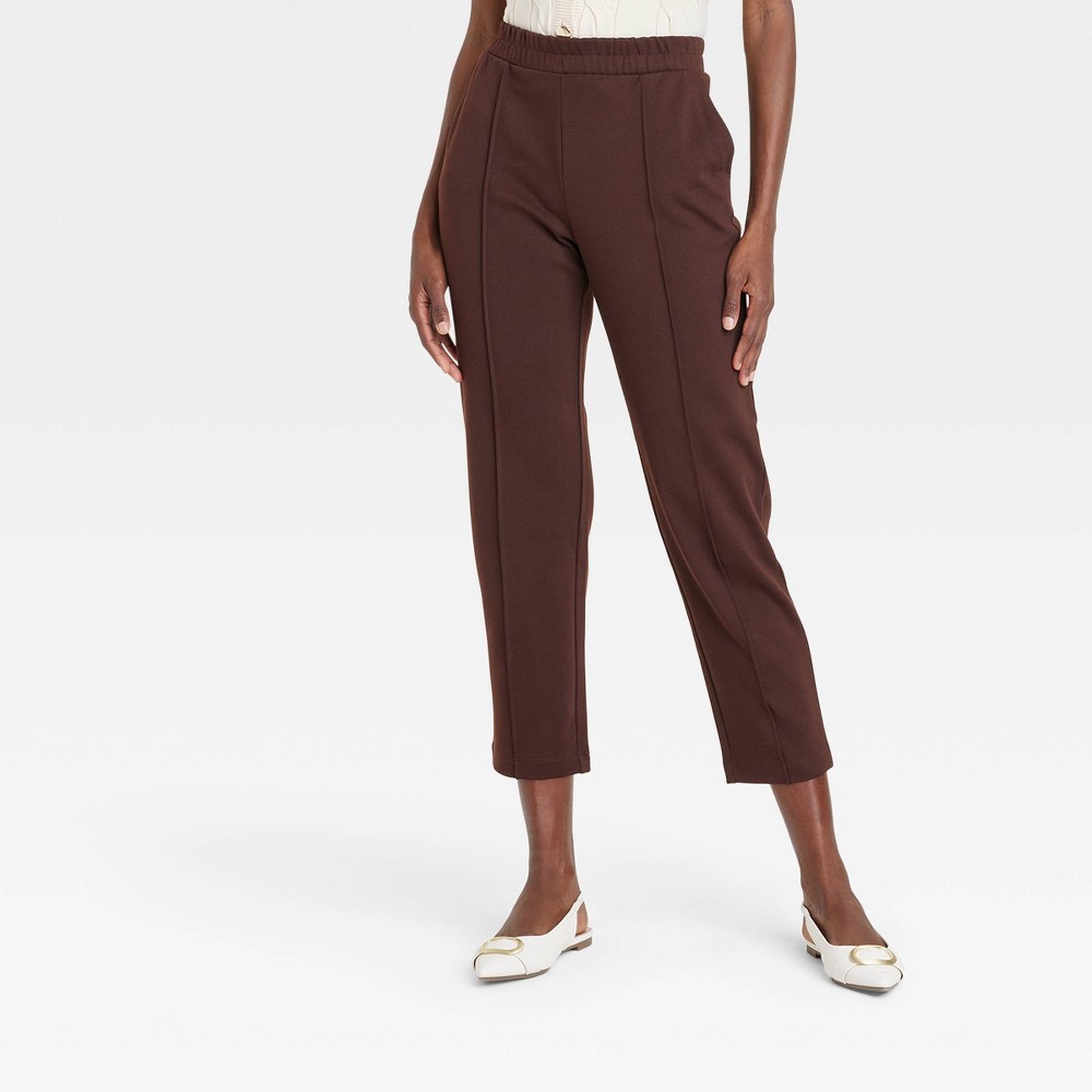 Women's High-Rise Tapered Ankle Knit Pull-On Pants - A New Day™ Brown L