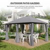 DOMETOUR 10' x 13' Outdoor Patio Gazebo, Canopy Shelter with 6 Removable Sidewalls & Steel Frame for Garden, Lawn, Backyard & Deck, Gray - 4 of 4