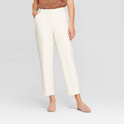 Women's Mid-Rise Regular Fit Pleated Pants - A New Day™ Cream 4