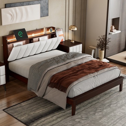 Full Size Platform Bed With Usb Charging Station, Led Light And Storage ...