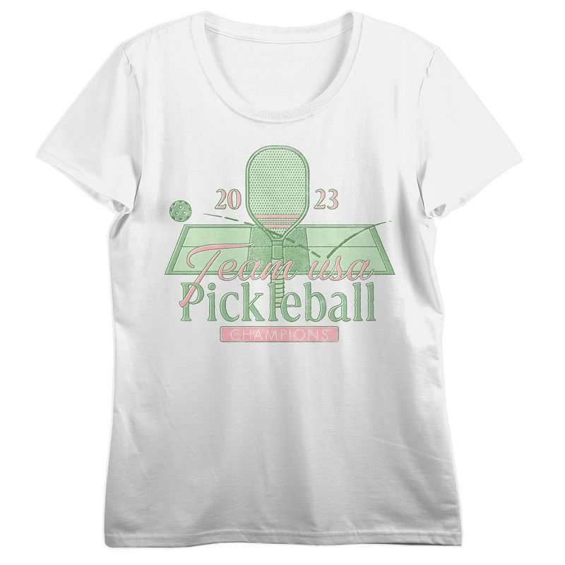 Vintage Team USA Pickleball Distressed Pickleball Court Crew Neck Short Sleeve White Women's T-shirt, 1 of 3