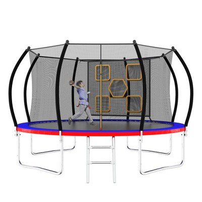 HFYee 1214/8*14FT Round Jump Trampoline Enclosure & Ladder for Backyard Fitness for Ages 8+