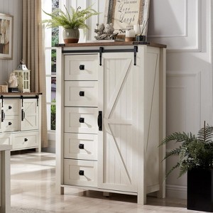 SinCiDo Farmhouse Modern 5 Drawer Tall Dresser w/Sliding Barn Door, Storage Organizer Dresser for Bedroom, Living Room & Kids Room - 1 of 4