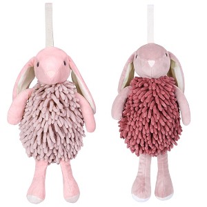 REGALWOVEN Cute Cartoon Rabbit Shape Fuzzy Ball Soft Absorbent Chenille Hand Towel 2 Pack 6" x 14" - 1 of 4
