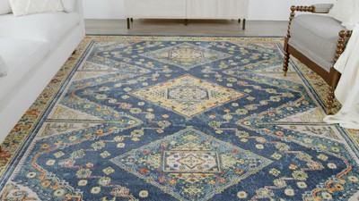 Bohemian Spirit Navy Blue Diamond 4' x 6' Synthetic Area Rug