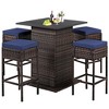 Costway 5PCS Patio Rattan Bar Table Stool Set Hidden Storage Shelf Cushioned - 2 of 4