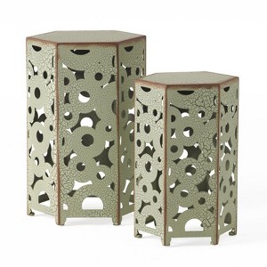 Iron Side Table - Antique Green As Shown - 1 of 2
