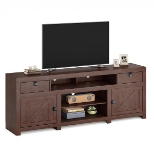 70" Farmhouse TV Stand for 80” TVs, Media Console with Drop-Down Doors, Storage Cabinets & Open Shelves - 1 of 4