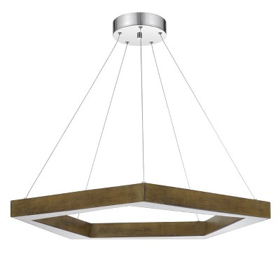 30.25" x 64" LED Integrated Metz Dimmable Polygon Pine Wood Pendant Brown - Cal Lighting