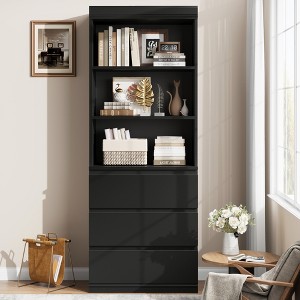 70" H Bookshelf with 3 Drawers, Wooden Bookcase with Open Shelves, Freestanding Display Storage Cabinet for Living Room, Bedroom, Kitchen, Office - 1 of 4