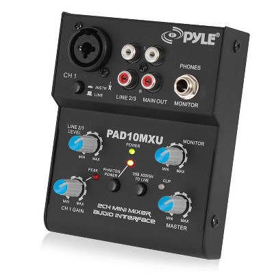 Pyle PAD10MXU 2-Channel 18V Power Mini Audio Mixer Controller Interference with USB Soundcard for PC Recording, XLR and 3.5mm Microphone Jack, Black