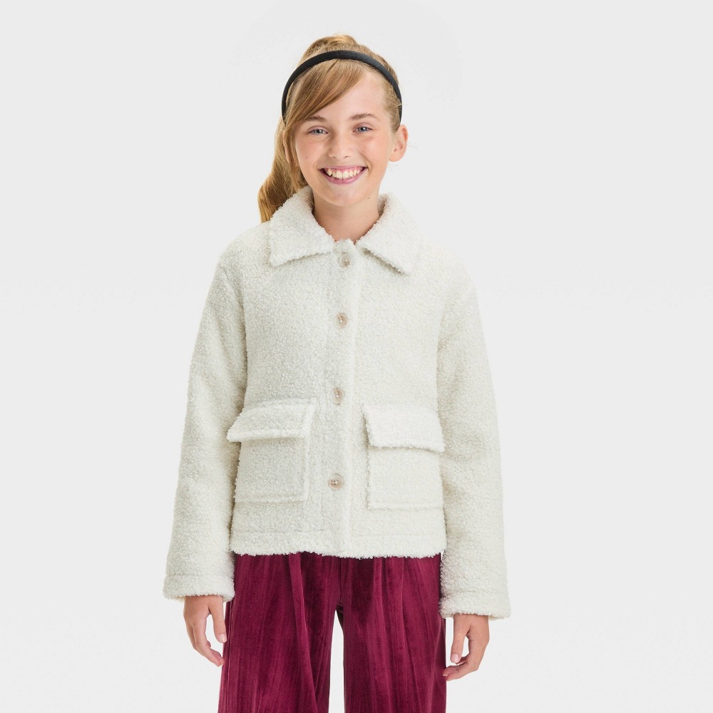 Girls' Faux Shearling Shacket - Cat & Jack™ Cream L