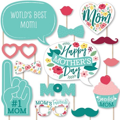 Big Dot of Happiness Colorful Floral Happy Mother's Day - We Love Mom Party Photo Booth Props Kit - 20 Count