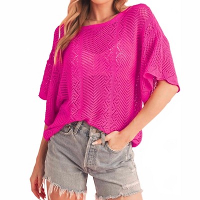 Women's Pointelle Knit Oversized Top - Shewin