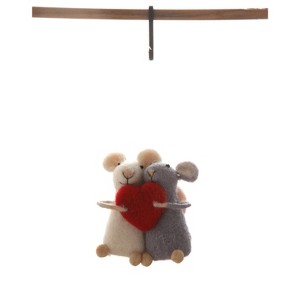 Storied Home Wool Felt Mice Holding Red Heart Ornament - 1 of 1