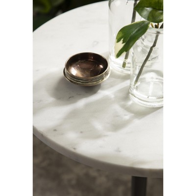 Tira 17" Pewter and White Marble Round Side Table