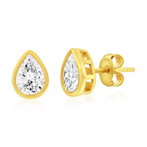 Bella Silver Sterling Silver, Pearshaped CZ Studs - Gold Plated - Gold - 1 of 2
