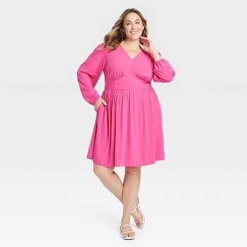 Womens Plus Size Long Sleeve Embroidered A-Line Dress - Knox Rose