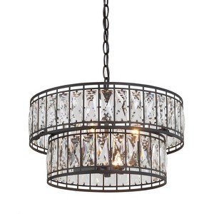 LNC Chispa 4-Light 15.5"  Modern Tiered Drum Small Chandelier, Matte Black with Facted Crystal - 1 of 4