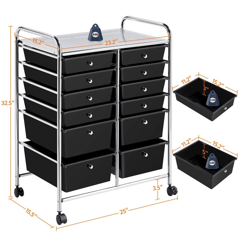 Yaheetech Drawers Rolling Storage Cart Mobile Storage Bin Trolley, 3 of 8