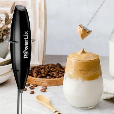Handheld Black Stainless Steel Electric Milk Frother with Stand