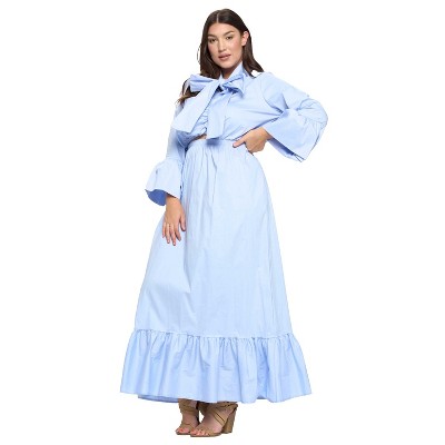 L I V D Women's Poplin Bell Sleeve Top and Maxi Skirt Set