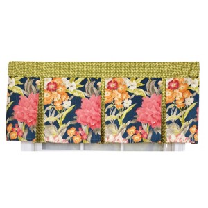 RLF Home 3" Rod Pocket High Quality Fabric Queen's Favor Pleated Valance for Windows 50" x 16" Marine - 1 of 4