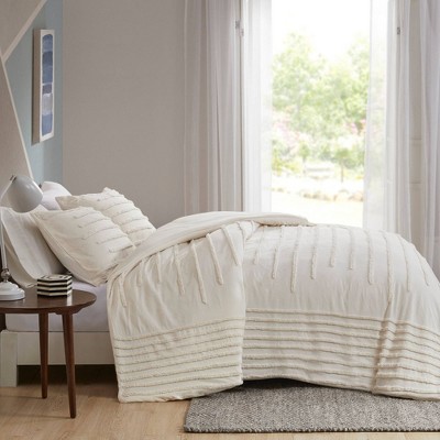 Ivory Cotton Chenille King/Cal King Duvet Cover Set