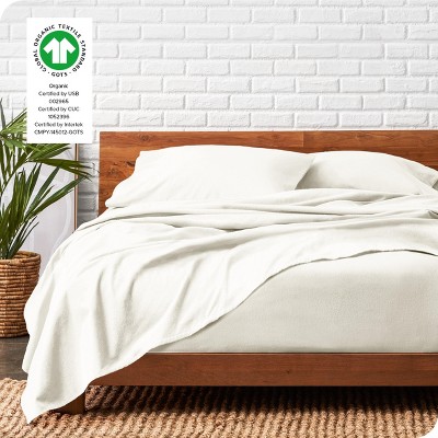 Cream Organic Cotton Flannel Twin Sheet Set with Deep Pockets