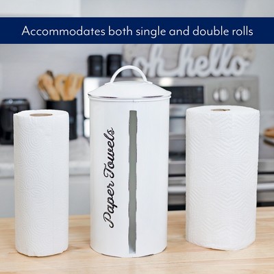 White Enamel Farmhouse Paper Towel Holder with Side Slit