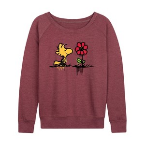 Women's - Peanuts - Woodstock Rose Lightweight French Terry Wide Neck Long Sleeve Shirt - 1 of 4