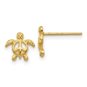 Black Bow Jewelry Kids 8mm Open Peace Sign Turtle Post Earrings in 14k Yellow Gold - 1 of 4