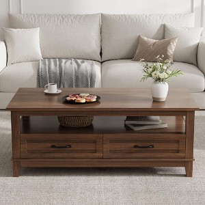 41'' Coffee Table with Storage, Farmhouse Center Table with 2 Storage Drawers & Open Shelf, Easy Assembly and 220 Lbs for Living Room, Home Office - 1 of 4
