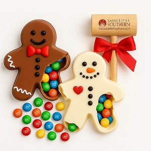 Sassy Little Southern Breakable Gingerbread Duo  - Chocolate Filled with M&M’s + Wooden Mallet - 1 of 4