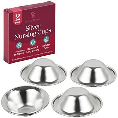 Image of Nurse and Nourish [4 Cups] Silver Nursing Cups to Soothe Sore or Cracked Nipples - Reusable Silver Nipple Protector for Breastfeeding