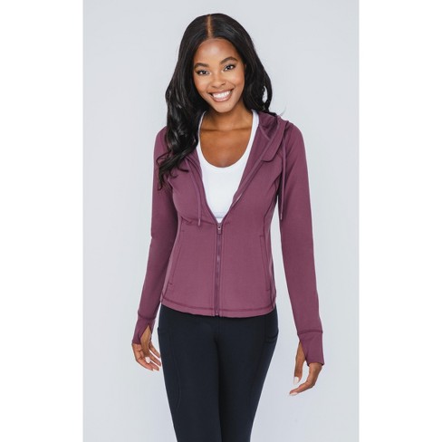 Yogalicious Womens Lux Full Length Zip Hooded Jacket - Mauve Wine - Small