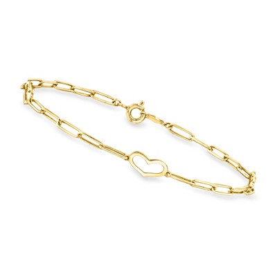 Ross-Simons Italian 10kt Yellow Gold Paper Clip Link Heart Station Bracelet