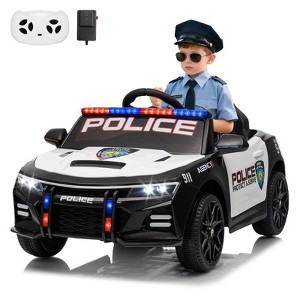 Jojoka 12V Kids Police Ride-On Car with Remote Control, Sirens, LED Lights, Bluetooth Music, and Safety Belt - 1 of 4