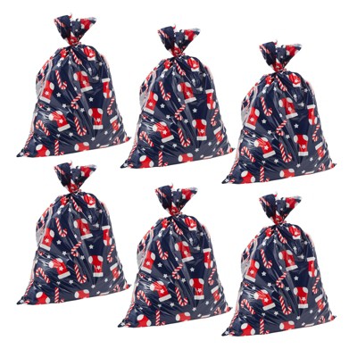 Juvale 6 Pack Candy Cane Christmas Gift Sack for Gift Wrapping, Navy Blue, Large, 3 x 4 Ft